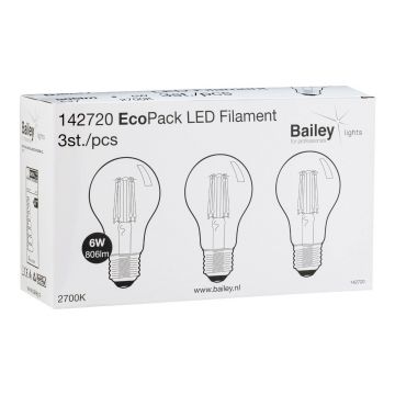 Bailey | 3x LED Lamp | Grote fitting E27  | 6W