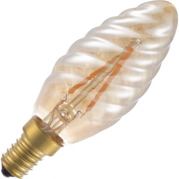 Lighto | LED filament | Kleine fitting E14 | Kaarslamp gedraaid | Goud | 35mm | 2W