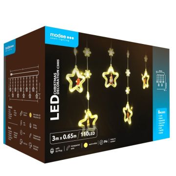 Modee | Kerstverlichting LED lichtsnoer | 3m | 110 Lichtpunten met 8 Lichtstanden | IP44 | Warm Wit Licht