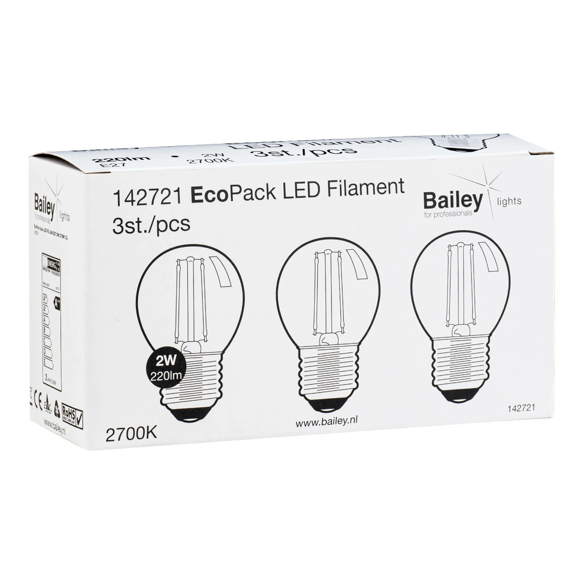 Bailey | 3x LED-pallolamppu | Suuri kanta E27 | 2W
