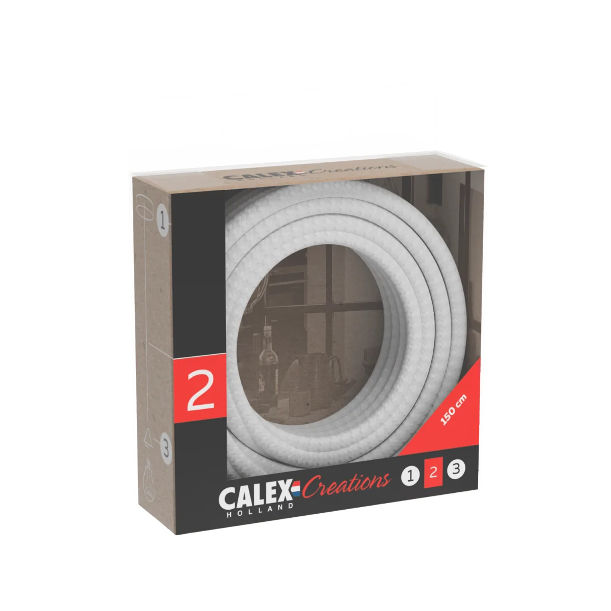 Calex | Tekstiilillä kääritty kaapeli | 2x0.75mm² | 1.5M | Valkoinen | 60W