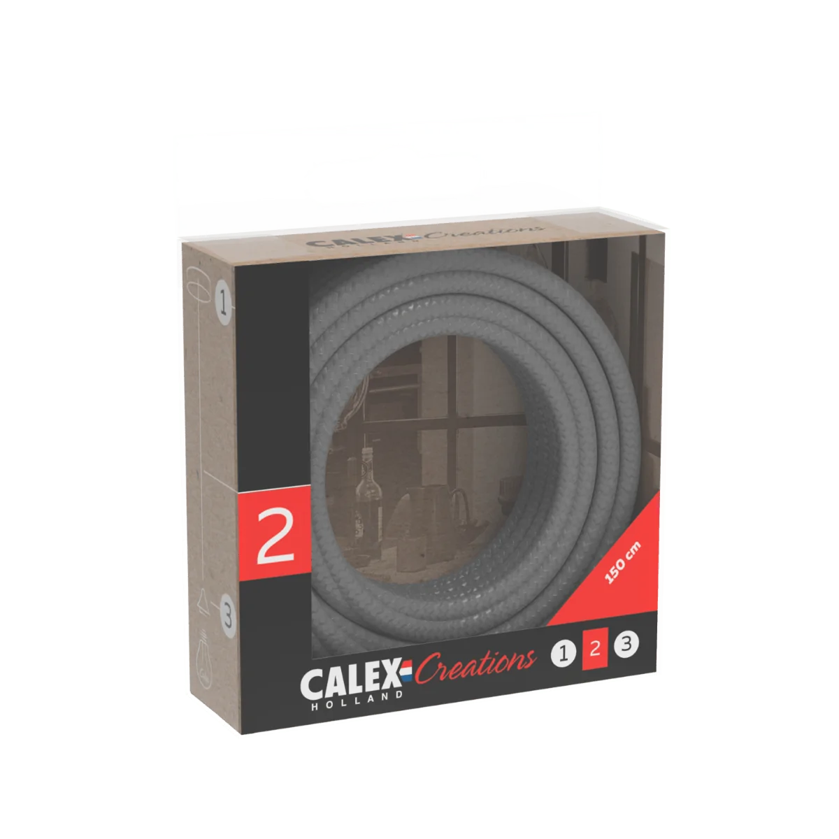 Calex | Tekstiilillä kääritty kaapeli | 2x0.75mm² | 1.5M | Metalliharmaa | 60W